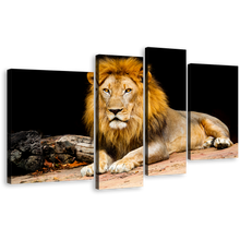 Load image into Gallery viewer, Lion Animal Canvas Wall Art, Lion Animal 4 Piece Canvas Print, Yellow Orange Lion Looking Multi Canvas Artwork
