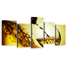 Load image into Gallery viewer, Liquor Glass Canvas Wall Art, Yellow Wine Glass Close Up 5 Piece Canvas Print, White Wine Pouring Canvas Set
