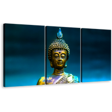 Load image into Gallery viewer, Lord Buddha Canvas Wall Art, Golden Buddha Statue 3 Piece Canvas Print, Buddha Meditation Multi Canvas
