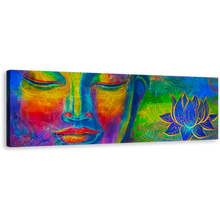 Load image into Gallery viewer, Lord Buddha Canvas Wall Art, Head of Buddha Digital Canvas Artwork, Colorful Buddha Panoramic Canvas Print

