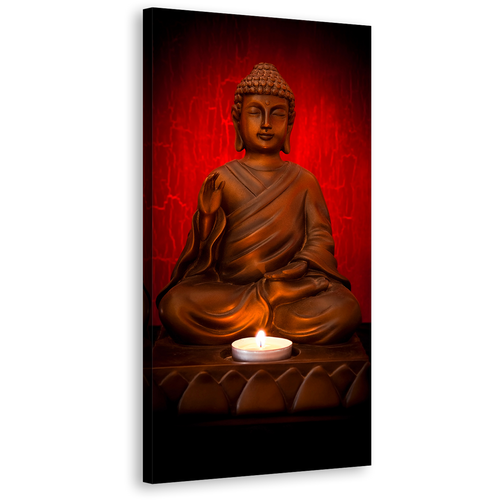 Lord Buddha Canvas Wall Art, Red Background Mind Soul Buddha Canvas Artwork, Orange Blessing Buddha Vertical Canvas Print