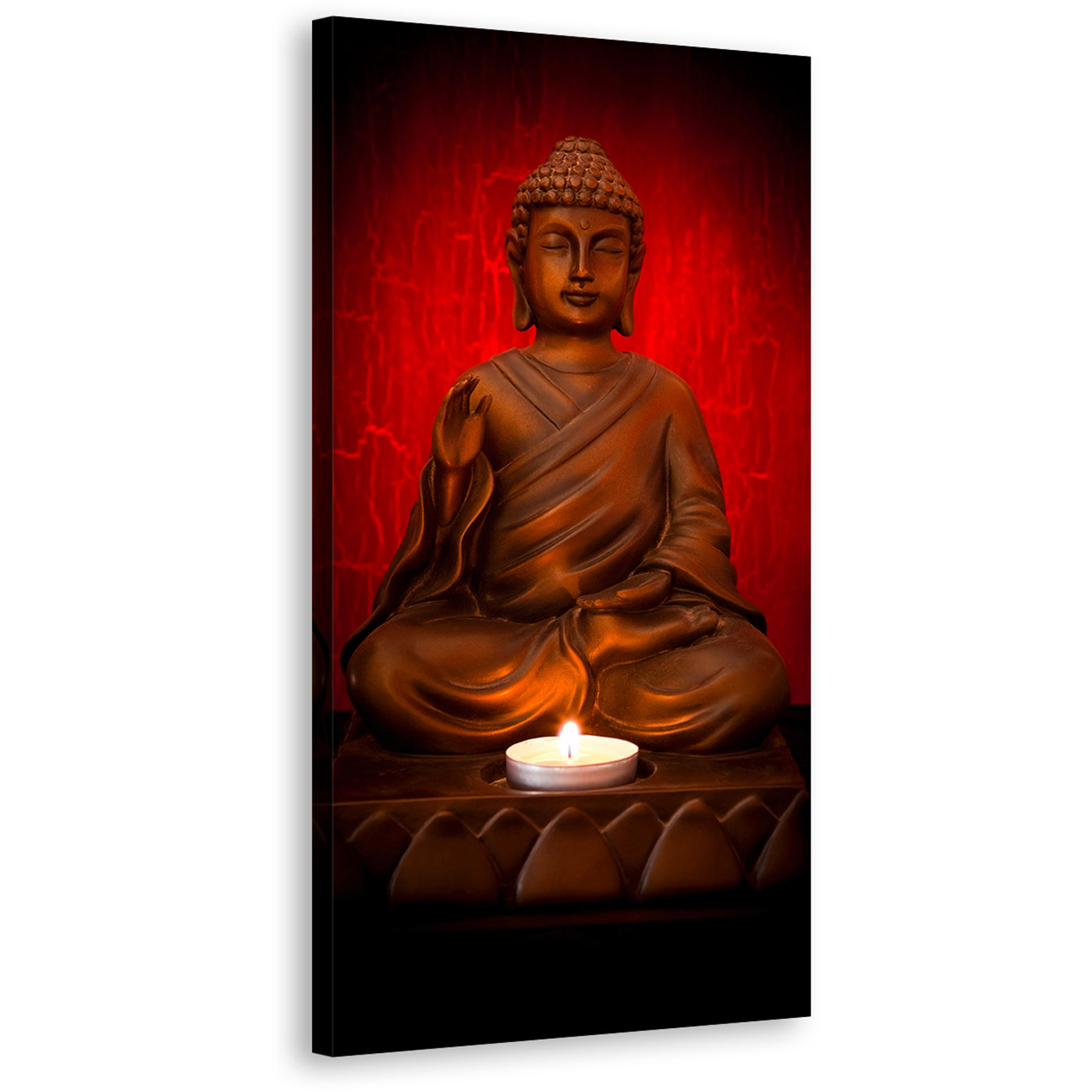 Lord Buddha Canvas Wall Art, Red Background Mind Soul Buddha Canvas Artwork, Orange Blessing Buddha Vertical Canvas Print