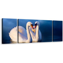 Load image into Gallery viewer, Love Swans Canvas Print, Blue Background Calm Water Canvas Wall Art, Beautiful White Swans in Love 3 Piece Canvas Set
