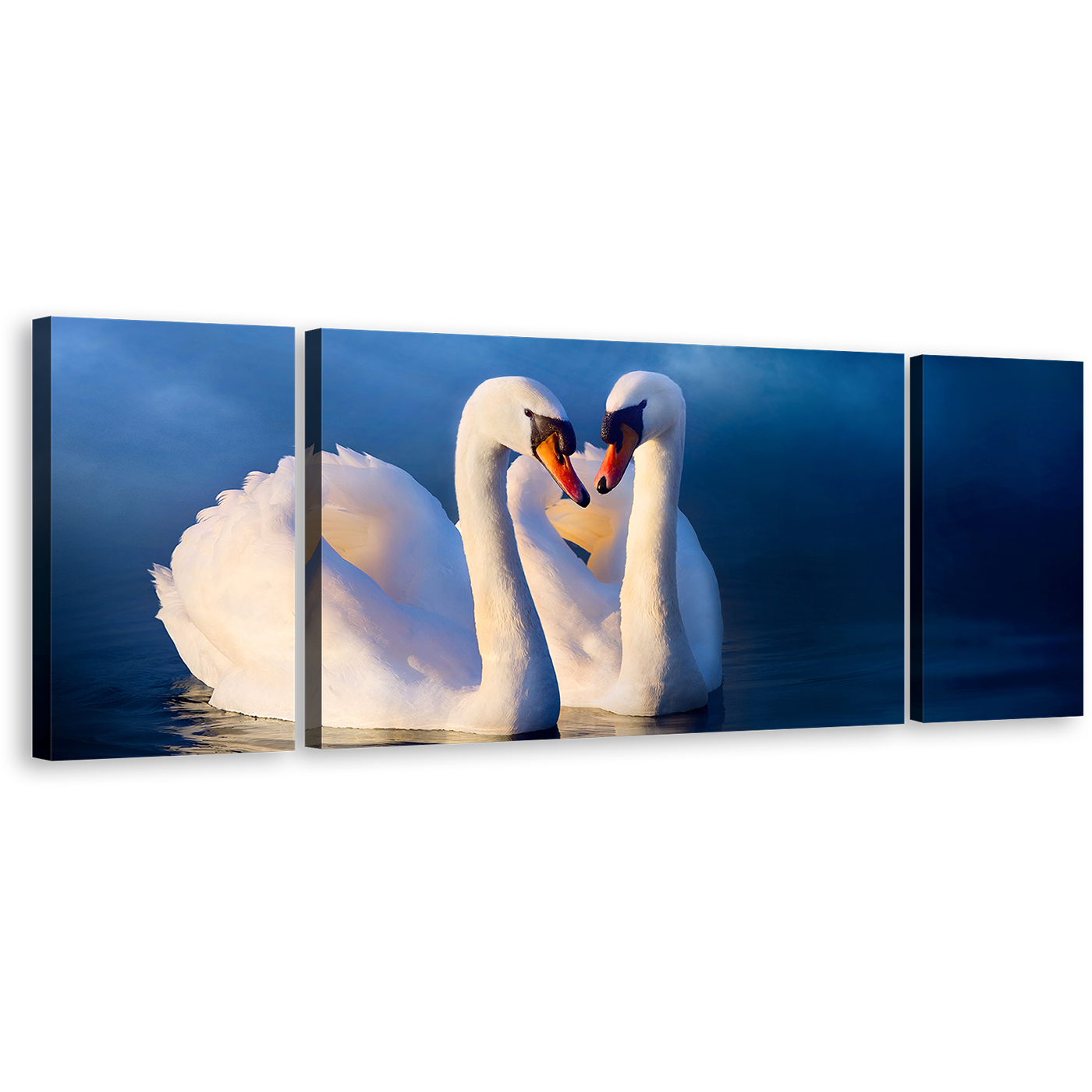 Love Swans Canvas Print, Blue Background Calm Water Canvas Wall Art, Beautiful White Swans in Love 3 Piece Canvas Set