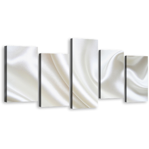 Luxury Abstract Canvas Print, Abstract Wavy Folds Multi Canvas Artwork, White Abstract Liquid 5 Piece Canvas Wall Art