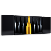 Load image into Gallery viewer, Luxury Champagne Wall Art, Wine Drinks Dark Background Canvas Print, Yellow Black Champagne Bottles 3 Piece Canvas Set
