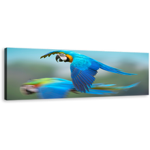 Load image into Gallery viewer, Macaw Flying Canvas Wall Art, Blue Exotic Parrot 1 Piece Canvas Print, Colorful Parrot Flying Canvas Artwork
