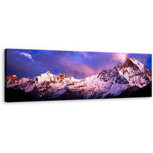 Load image into Gallery viewer, Machapuchare Mountain Canvas Wall Art, Brilliant North Central Nepal Landscape Panoramic Canvas, Amazing Blue Purple Fish Tail Sky 1 Piece Canvas Print
