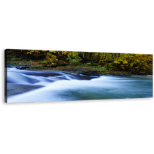 Load image into Gallery viewer, Majestic Waterfall Canvas Wall Art, Blue Central Balkan River Panoramic Canvas Print, Beautiul Green Forest Waterfall Wide Canvas
