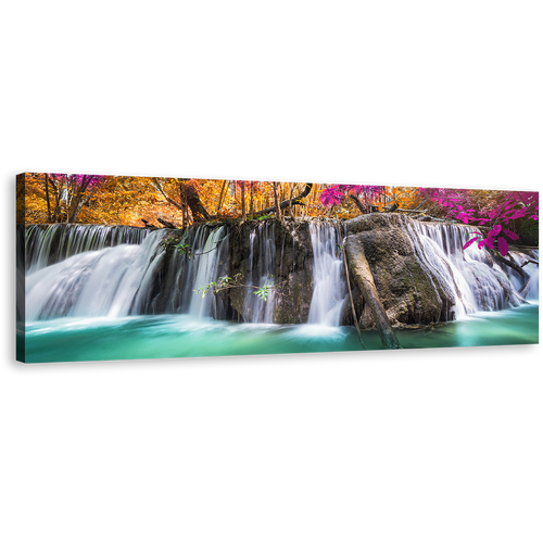 Majestic Waterfall Canvas Wall Art, Colorful Autumn Forest Waterfall 1 Piece Canvas Print, Beautiful Waterfall Scenery Canvas Artwork