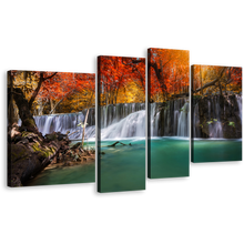 Load image into Gallery viewer, Majestic Waterfall Canvas Wall Art, Colorful Autumn Forest Waterfall 4 Piece Canvas, Stunning Waterfall Scenery Canvas Print
