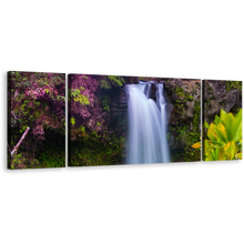 Load image into Gallery viewer, Majestic Waterfall Canvas Wall Art, Green Forest Waterfall Multi Canvas Artwork, Beautiful White Waterfall Scenery 3 Piece Canvas Print
