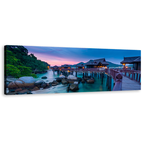 Malaysia Ocean Canvas Wall Art, Colorful Pangkor Island Sea Panoramic Canvas Print, Beautiful Ocean Scenery Wide Canvas