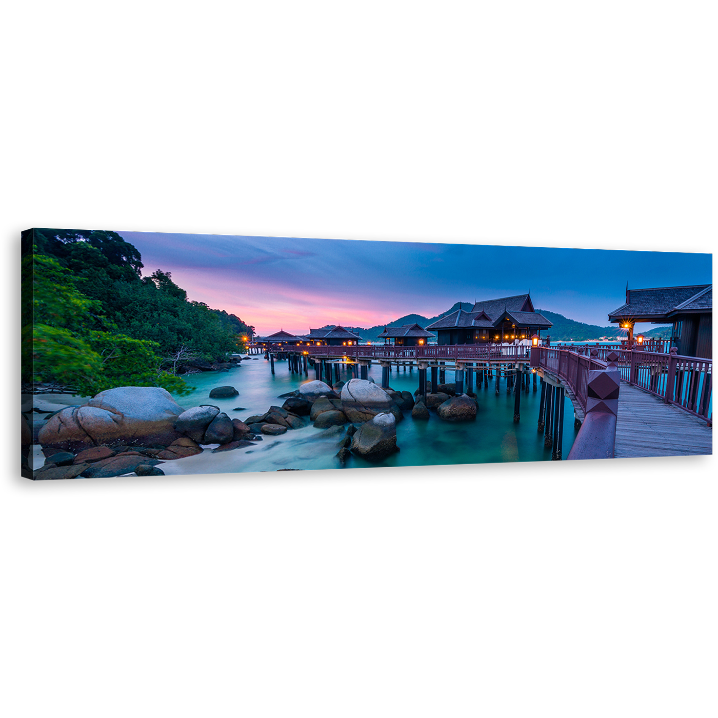 Malaysia Ocean Canvas Wall Art, Colorful Pangkor Island Sea Panoramic Canvas Print, Beautiful Ocean Scenery Wide Canvas