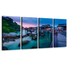 Load image into Gallery viewer, Malaysia Scenery Canvas Print, Colorful Ocean Beach 4 Piece Canvas Wall Art, Pangkor Island Multiple Canvas
