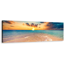 Load image into Gallery viewer, Maldives Island Canvas Wall Art, Yellow Sunset Ocean Beach Panoramic Canvas Print, Cloudy Blue Ocean Canvas Artwork
