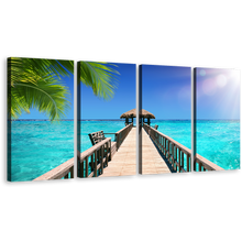 Load image into Gallery viewer, Maldives Pier Canvas Print, Blue Sky Seascape 4 Piece Canvas Wall Art, Beautiful Indian Ocean Multiple Canvas
