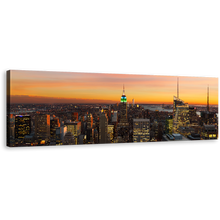 Load image into Gallery viewer, Manhattan Skyline Canvas Wall Art, Canada City Lights Yellow Sky Panoramic Canvas Print, Beautiful Grey New York City Canvas Artwork
