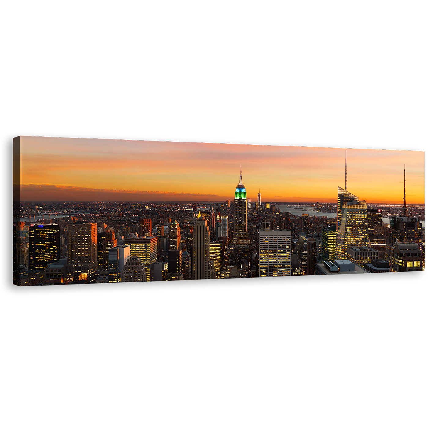 Manhattan Skyline Canvas Wall Art, Canada City Lights Yellow Sky Panoramic Canvas Print, Beautiful Grey New York City Canvas Artwork