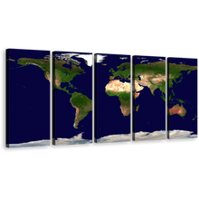 Load image into Gallery viewer, Map Continents, Detail World Map Digital Painting 5 Piece Multiple Canvas, Blue Flat Earth Canvas Set, Flat World Multi Canvas Artwork
