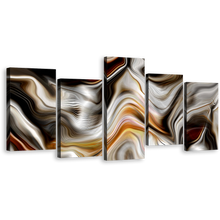 Load image into Gallery viewer, Marble Stone Canvas Print, Golden Abstract Marble 5 Piece Canvas Set, Black Marble Modern Abstract Canvas Wall Art
