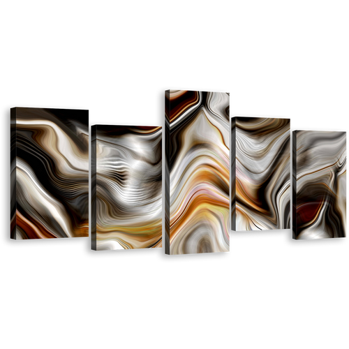 Marble Stone Canvas Print, Golden Abstract Marble 5 Piece Canvas Set, Black Marble Modern Abstract Canvas Wall Art