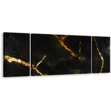 Load image into Gallery viewer, Marble Stone Canvas Wall Art, Ceramic Abstract Art Print, Black Gold Marble 3 Piece Canvas Set
