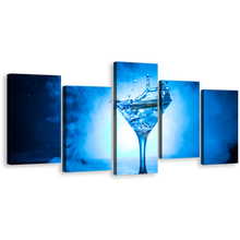 Load image into Gallery viewer, Martini Cocktail Canvas Print, White Background Martini Glass 5 Piece Canvas Wall Art, Blue Cocktail Drink Canvas Set
