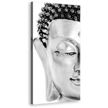 Load image into Gallery viewer, Meditation Buddha Canvas Wall Art, Black and White Buddha Face Canvas Artwork, Grey Peaceful Buddha 1 Piece Canvas Print
