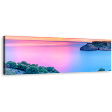 Load image into Gallery viewer, Mediterranean Sea Canvas Wall Art, Cloudy Orange Ocean Sky 1 Piece Canvas Print, Spain Blue Pink Ocean Canvas Artwork
