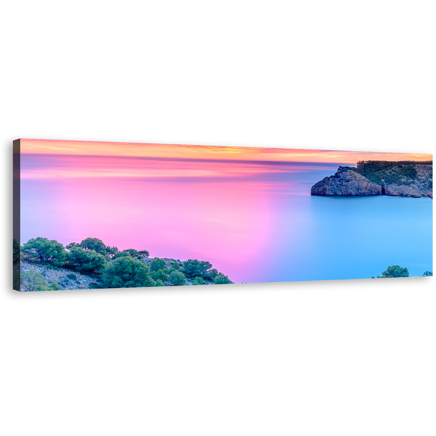 Mediterranean Sea Canvas Wall Art, Cloudy Orange Ocean Sky 1 Piece Canvas Print, Spain Blue Pink Ocean Canvas Artwork