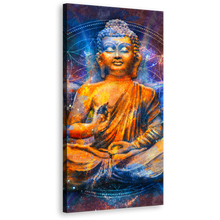 Load image into Gallery viewer, Mediting Buddha Canvas Wall Art, Orange Buddha Digital Painting 1 Piece Canvas Artwork, Blue Light Buddha Canvas Print
