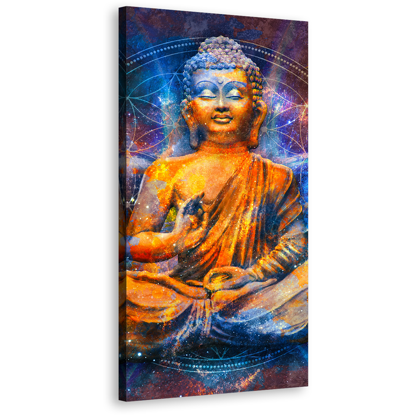 Mediting Buddha Canvas Wall Art, Orange Buddha Digital Painting 1 Piece Canvas Artwork, Blue Light Buddha Canvas Print