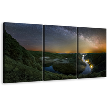 Load image into Gallery viewer, Mettlach Landscape Canvas Wall Art, Cloef Orscholz River Grey Sky Canvas Print, Green Germany Saar Loop 3 Piece Canvas
