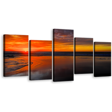 Load image into Gallery viewer, Middle East Canvas Print, Morocco Brown Ocean Beach 5 Piece Canvas Wall Art, Orange Sky Legzira Beach Ocean Canvas Set
