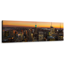 Load image into Gallery viewer, Midtown Manhattan Canvas Print, Grey New York City Canvas Artwork, Yellow Sky Empire State Building 1 Piece Canvas Wall Art
