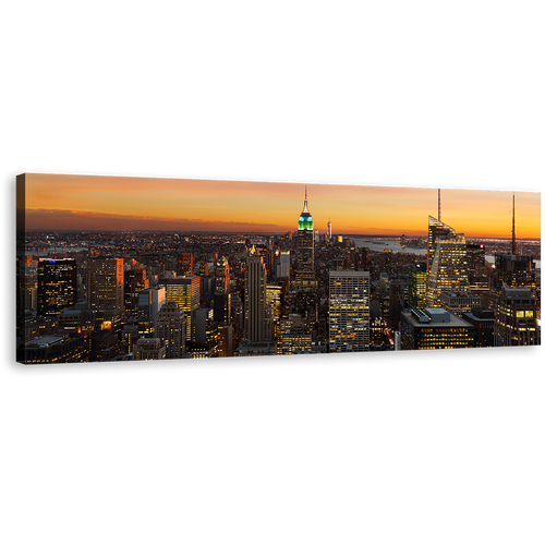 Midtown Manhattan Canvas Print, Grey New York City Canvas Artwork, Yellow Sky Empire State Building 1 Piece Canvas Wall Art