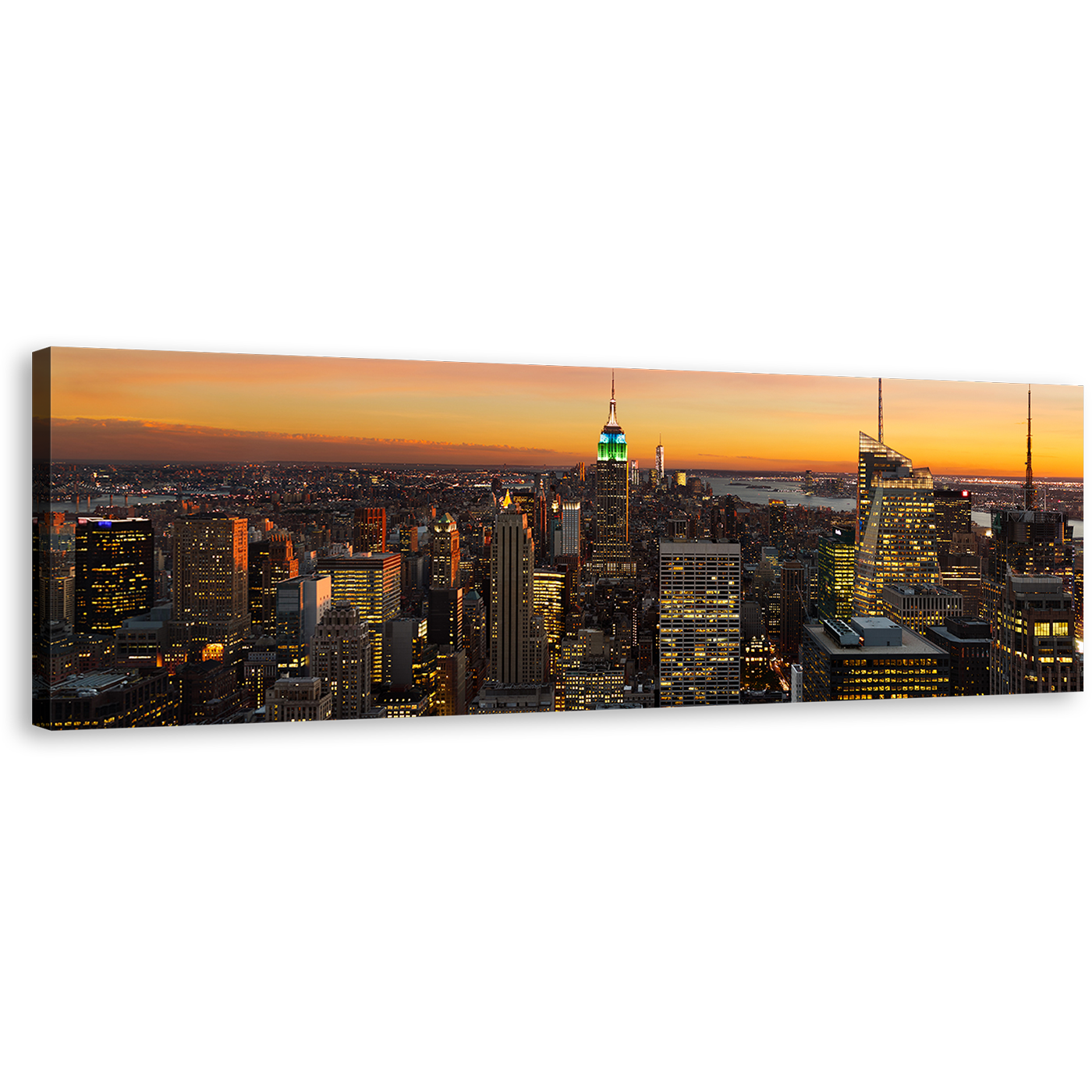 Midtown Manhattan Canvas Print, Grey New York City Canvas Artwork, Yellow Sky Empire State Building 1 Piece Canvas Wall Art