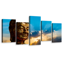 Load image into Gallery viewer, Mind Soul Canvas Wall Art, Brown Buddha Multi Canvas Artwork, Buddha Statue 5 Piece Canvas Print
