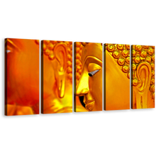 Load image into Gallery viewer, Mind Soul Canvas Wall Art, Gold Statue Close Up Multiple Canvas, Yellow Peaceful Buddha 5 Piece Canvas
