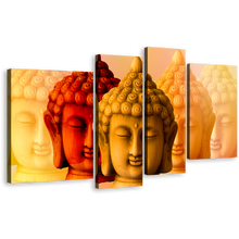 Load image into Gallery viewer, Mind Soul Canvas Wall Art, Meditation Buddha Shadows 4 Piece Canvas Set, Yellow Red Buddha Faces Canvas Print
