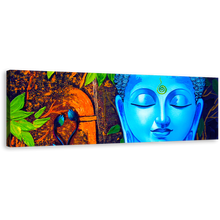 Load image into Gallery viewer, Mind Soul Canvas Wall Art, Peaceful Buddha Meditation Canvas Panoramic Canvas Artwork, Blue Buddha Face Canvas Print
