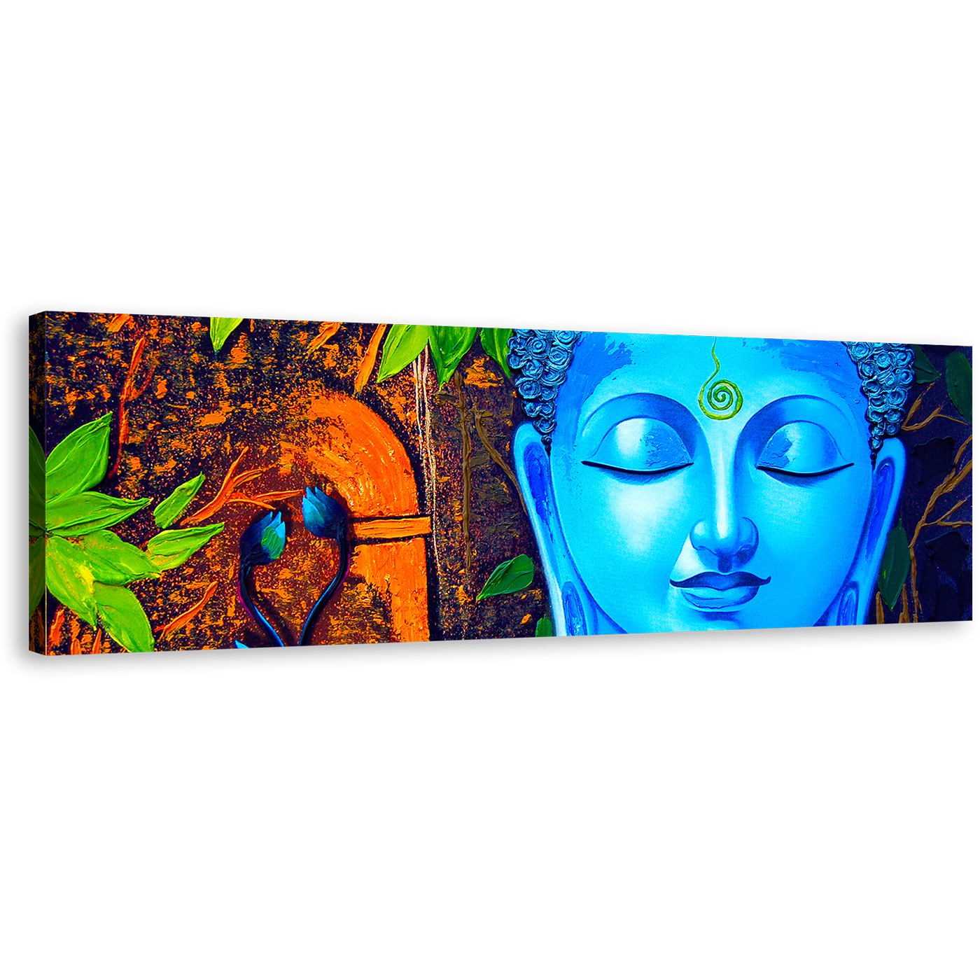 Mind Soul Canvas Wall Art, Peaceful Buddha Meditation Canvas Panoramic Canvas Artwork, Blue Buddha Face Canvas Print