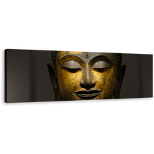 Load image into Gallery viewer, Mind Soul Canvas Wall Art, Peaceful Buddha Meditation Canvas Panoramic Canvas Artwork, Yellow Grey Buddha Face Canvas Print
