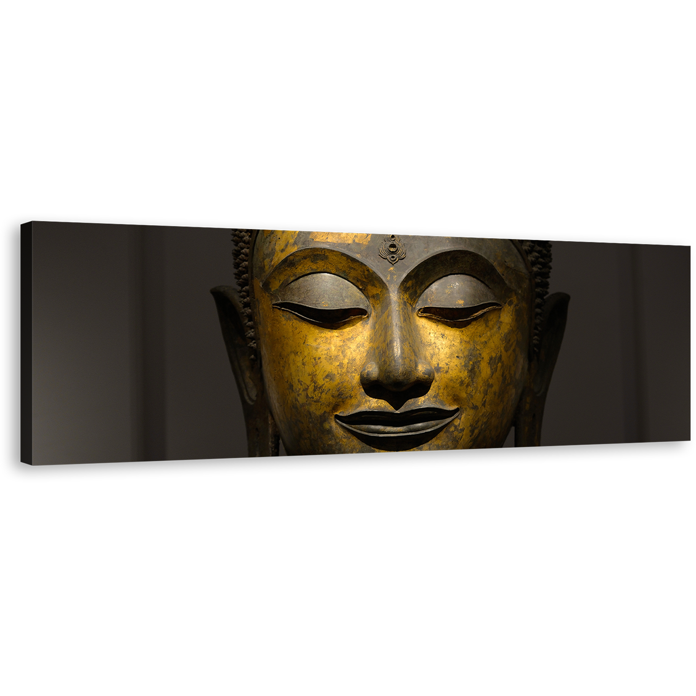 Mind Soul Canvas Wall Art, Peaceful Buddha Meditation Canvas Panoramic Canvas Artwork, Yellow Grey Buddha Face Canvas Print