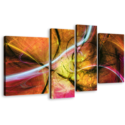 Modern Abstract Canvas Print, Abstract Bright Fractal Canvas Wall Art, Colorful Abstract Electric Fractal 4 Piece Multiple Canvas