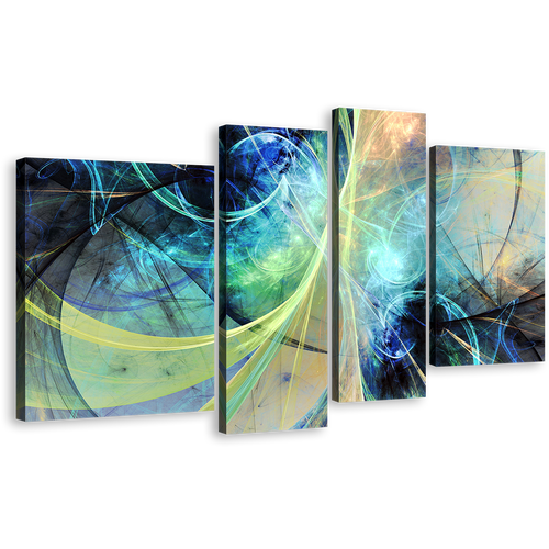 Modern Abstract Canvas Print, Abstract Fractal Electricity 4 Piece Canvas Wall Art, 3D Abstract Multiple Canvas