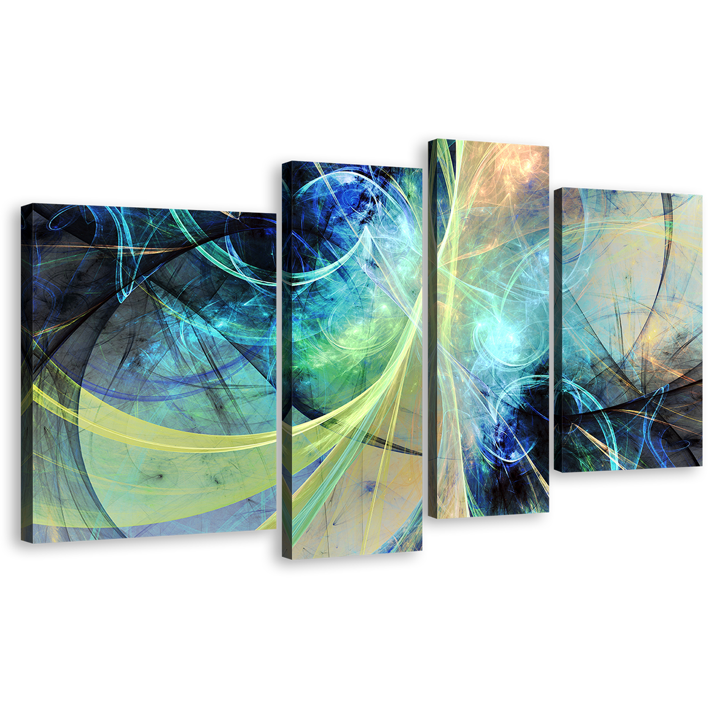 Modern Abstract Canvas Print, Abstract Fractal Electricity 4 Piece Canvas Wall Art, 3D Abstract Multiple Canvas