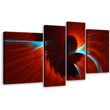 Load image into Gallery viewer, Modern Abstract Canvas Print, Blue Abstract Fractal 4 Piece Canvas Wall Art, Red Elegant Abstract Digital Artwork Canvas Set
