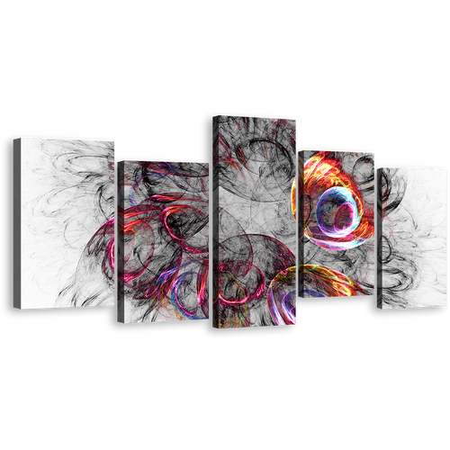 Modern Abstract Canvas Print, Colorful Abstract Canvas Set, White 3D Abstract 5 Piece Canvas Wall Art